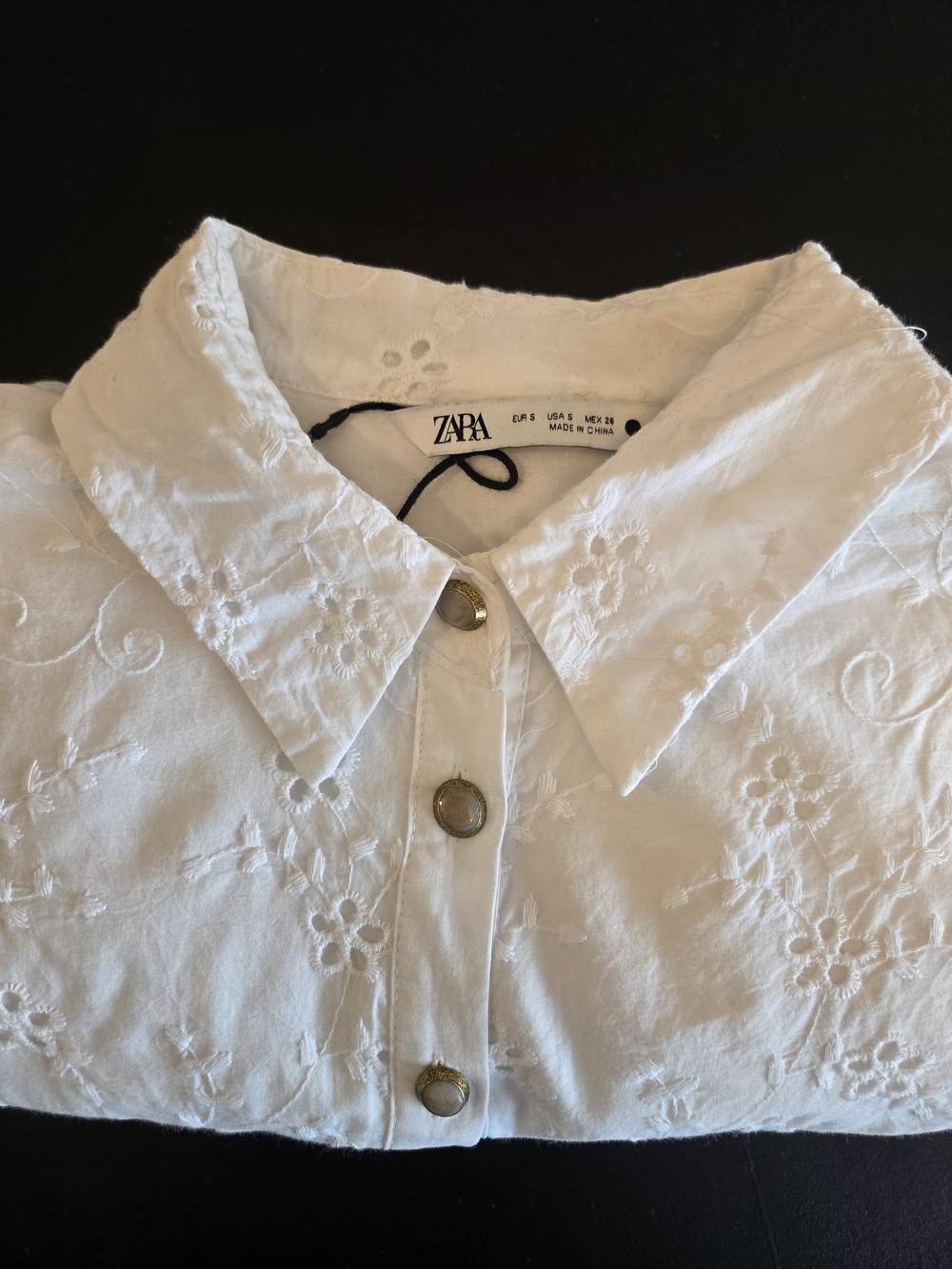 Zara White Eyelet Long-Sleeve Shirt Dress with Waist Tie - Picture 6 of 9